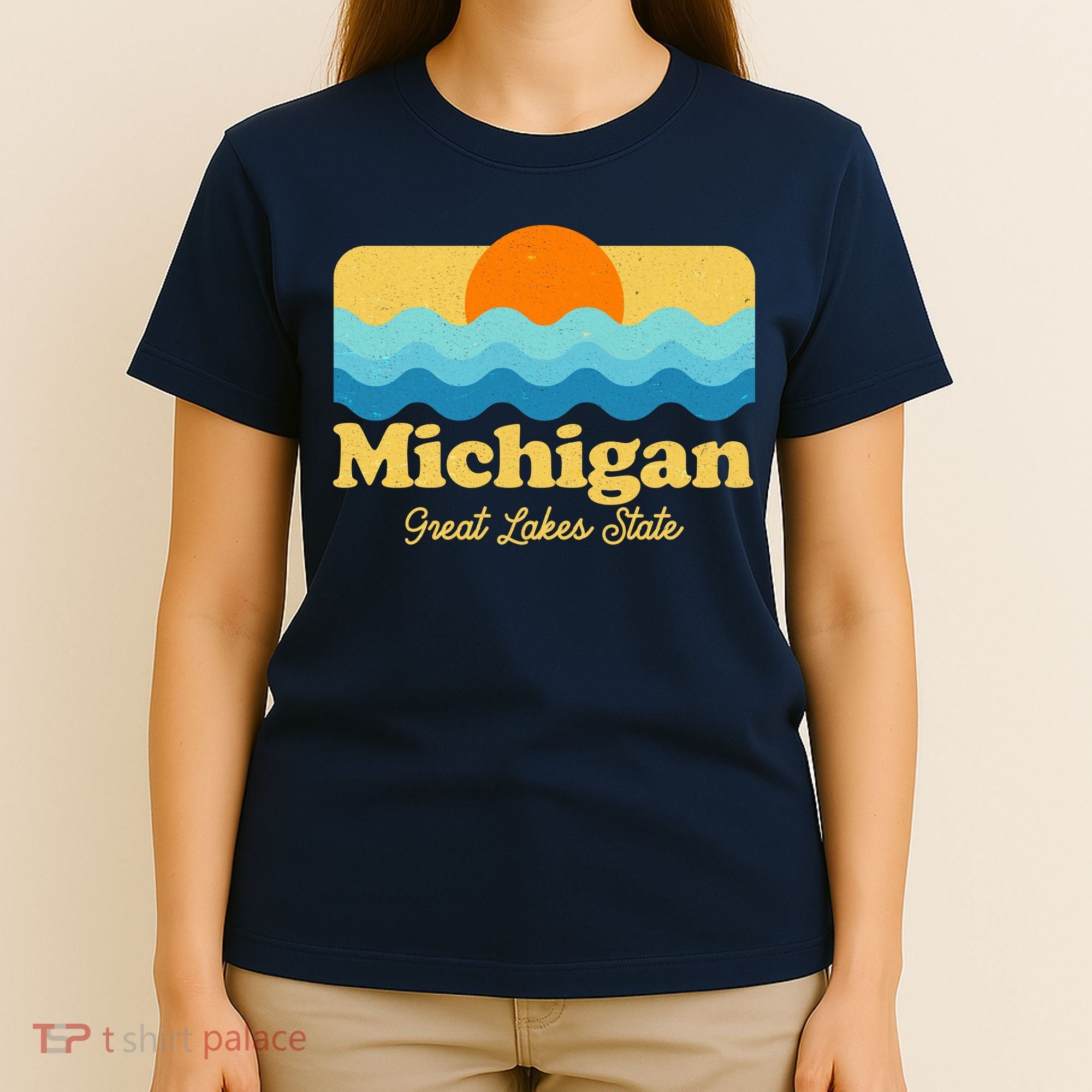 Michigan Great Lakes State Retro Sun Lake T-Shirt