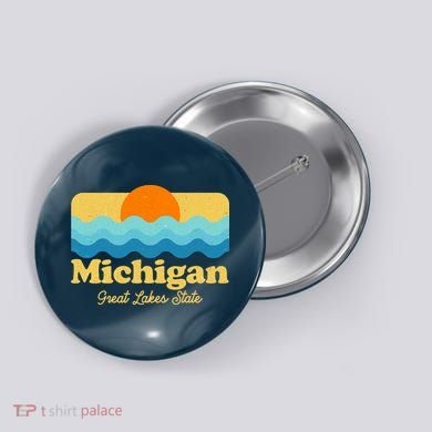 Michigan Great Lakes State Retro Sun Lake Button