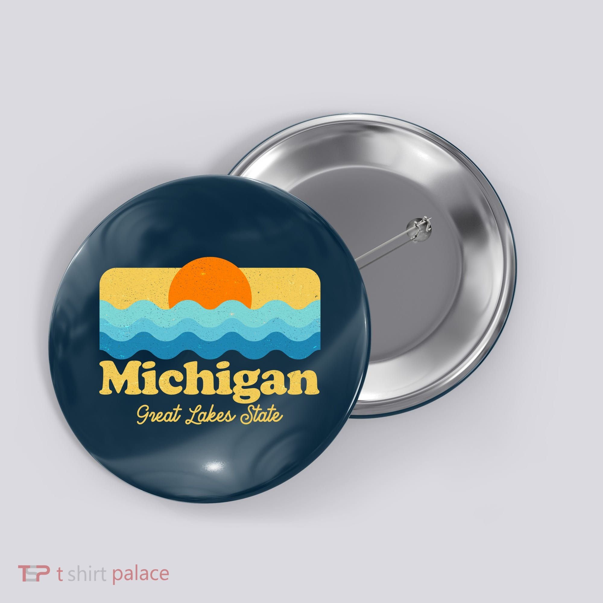 Michigan Great Lakes State Retro Sun Lake Button
