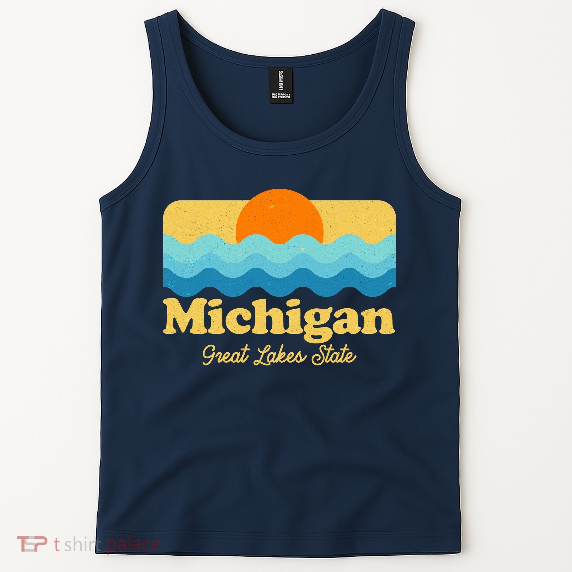 Michigan Great Lakes State Retro Sun Lake Tank Top