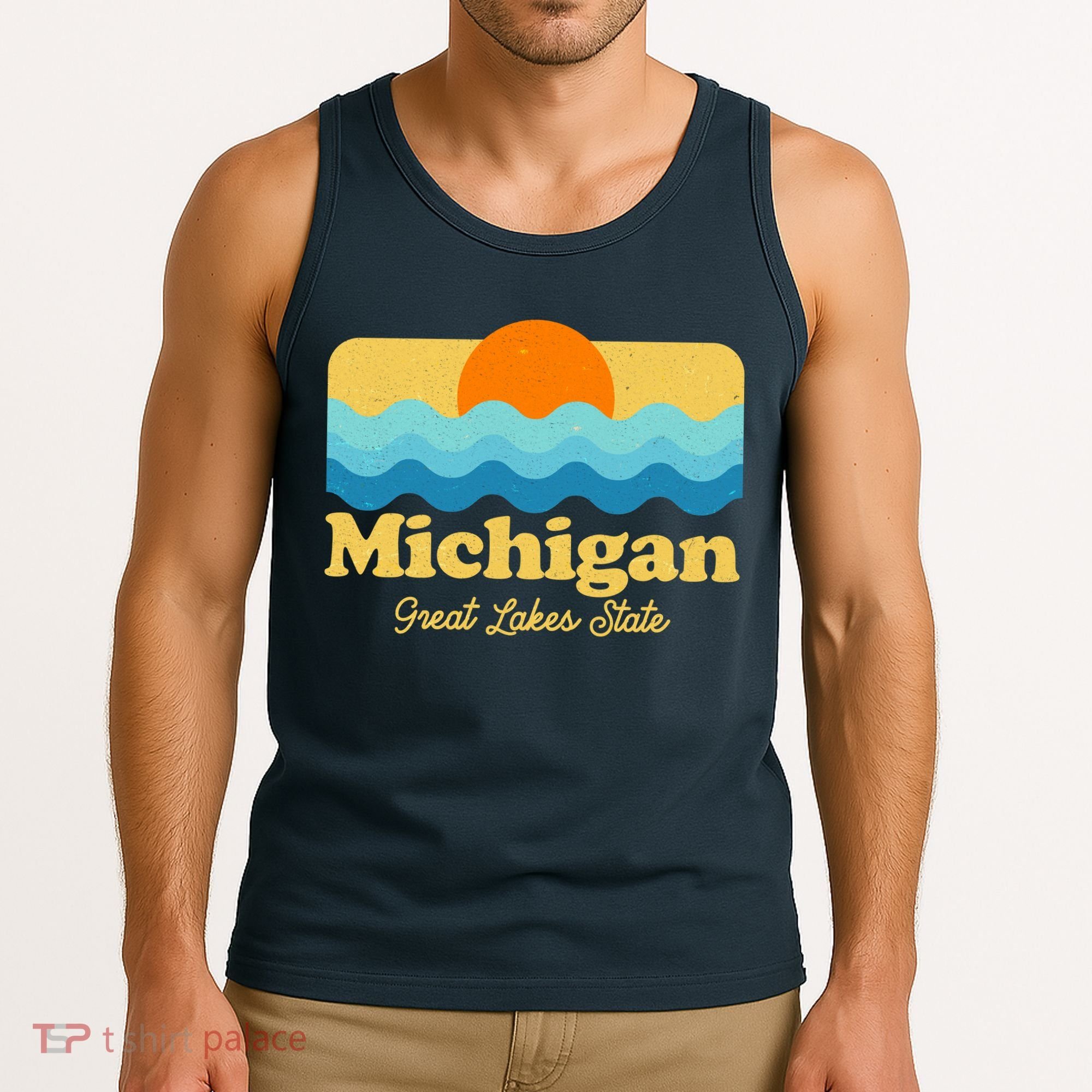 Michigan Great Lakes State Retro Sun Lake Tank Top