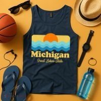 Michigan Great Lakes State Retro Sun Lake Tank Top thumb 4