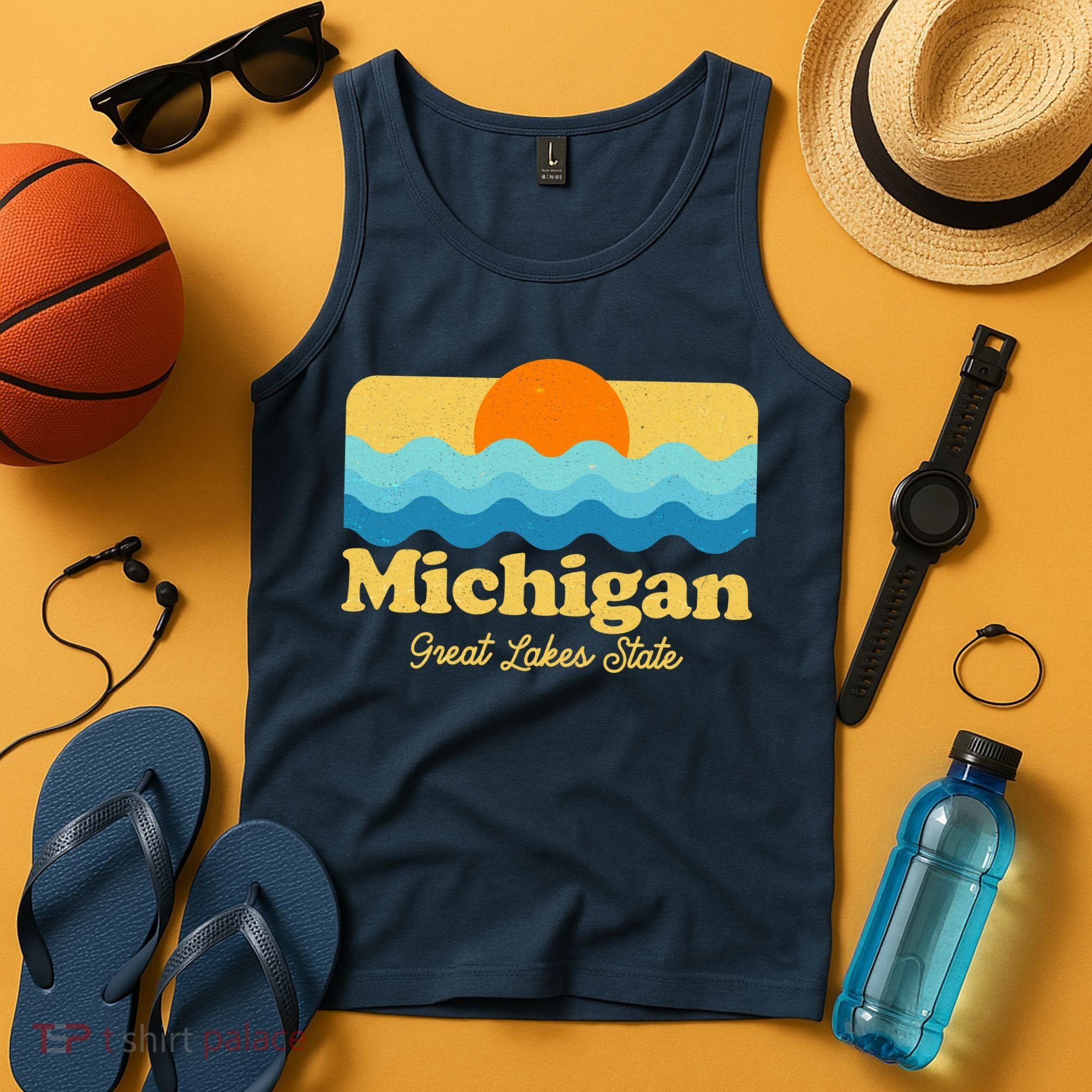 Michigan Great Lakes State Retro Sun Lake Tank Top