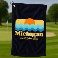 Michigan Great Lakes State Retro Sun Lake Golf Towel thumb 1