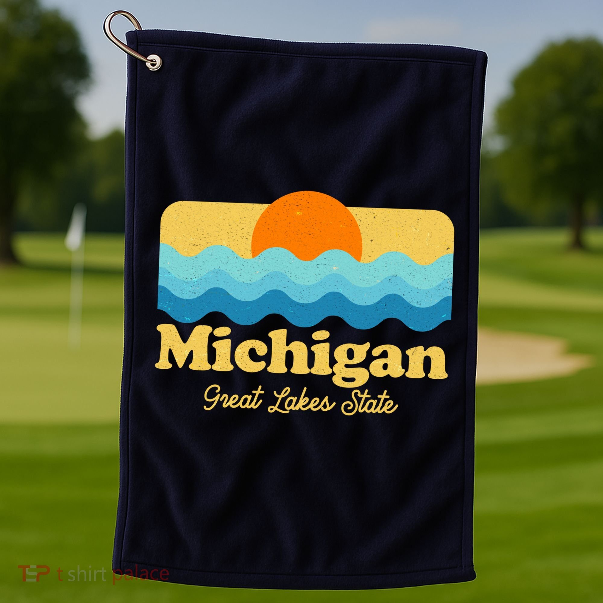 Michigan Great Lakes State Retro Sun Lake Golf Towel