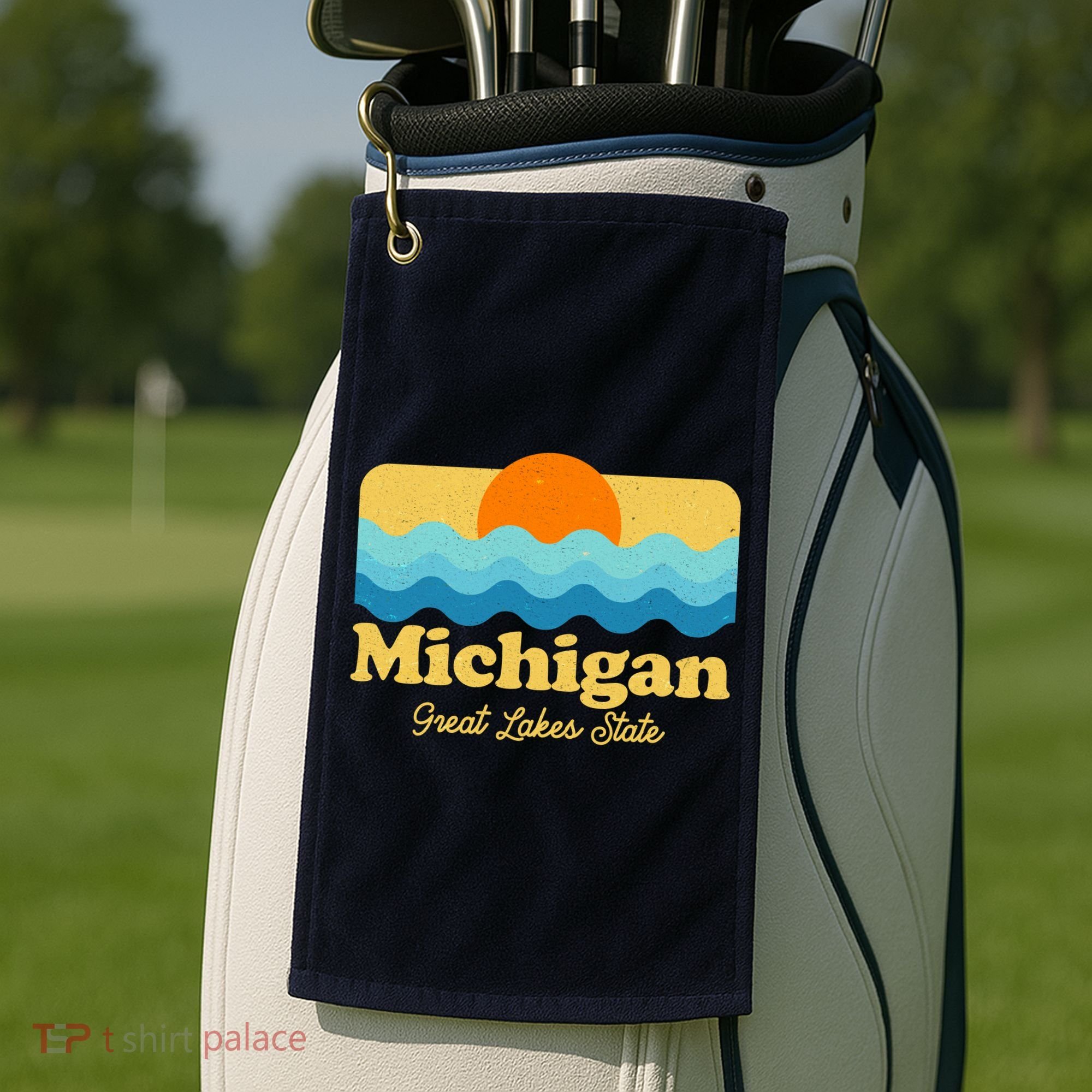 Michigan Great Lakes State Retro Sun Lake Golf Towel