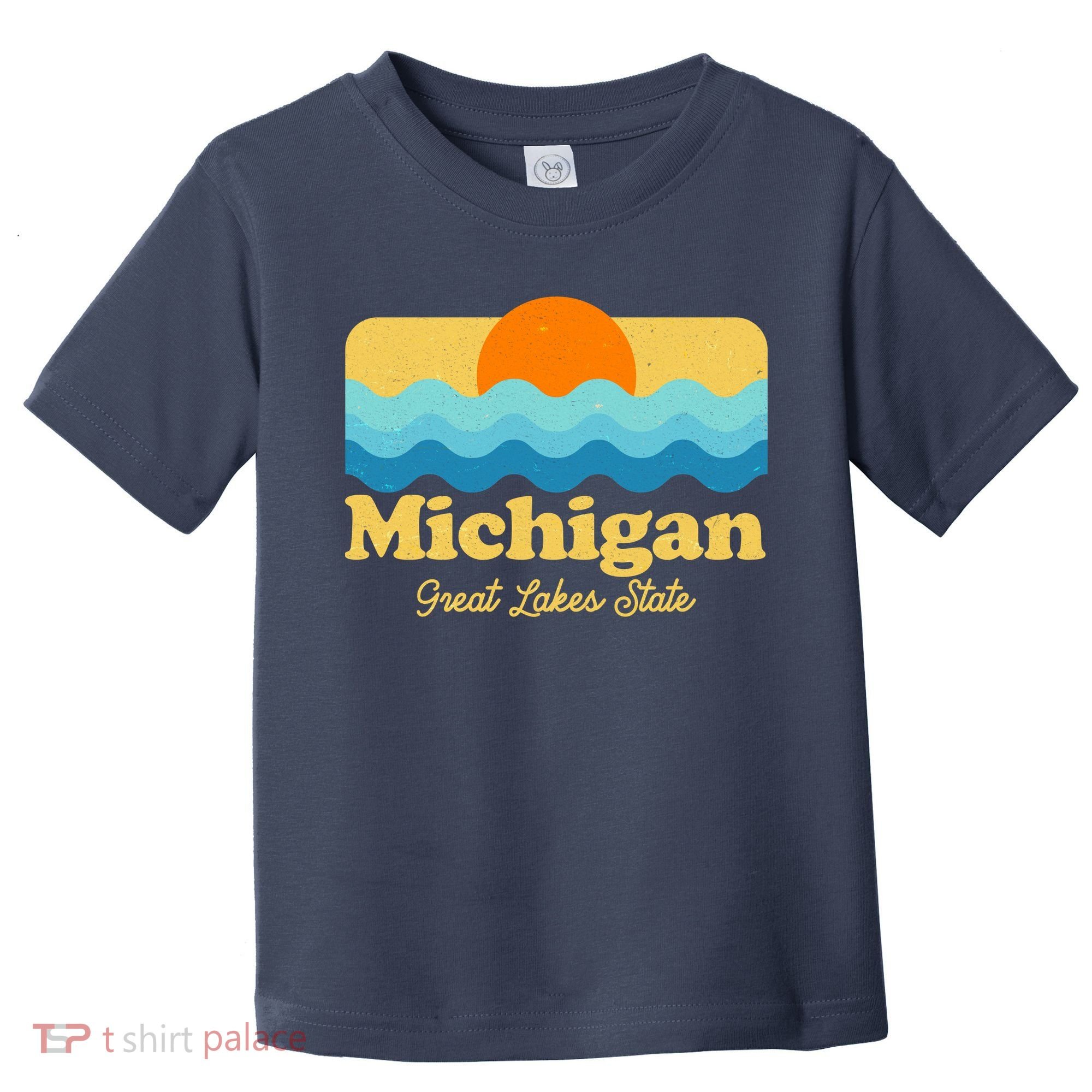 Michigan Great Lakes State Retro Sun Lake Toddler T-Shirt