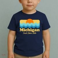 Michigan Great Lakes State Retro Sun Lake Toddler T-Shirt thumb 2