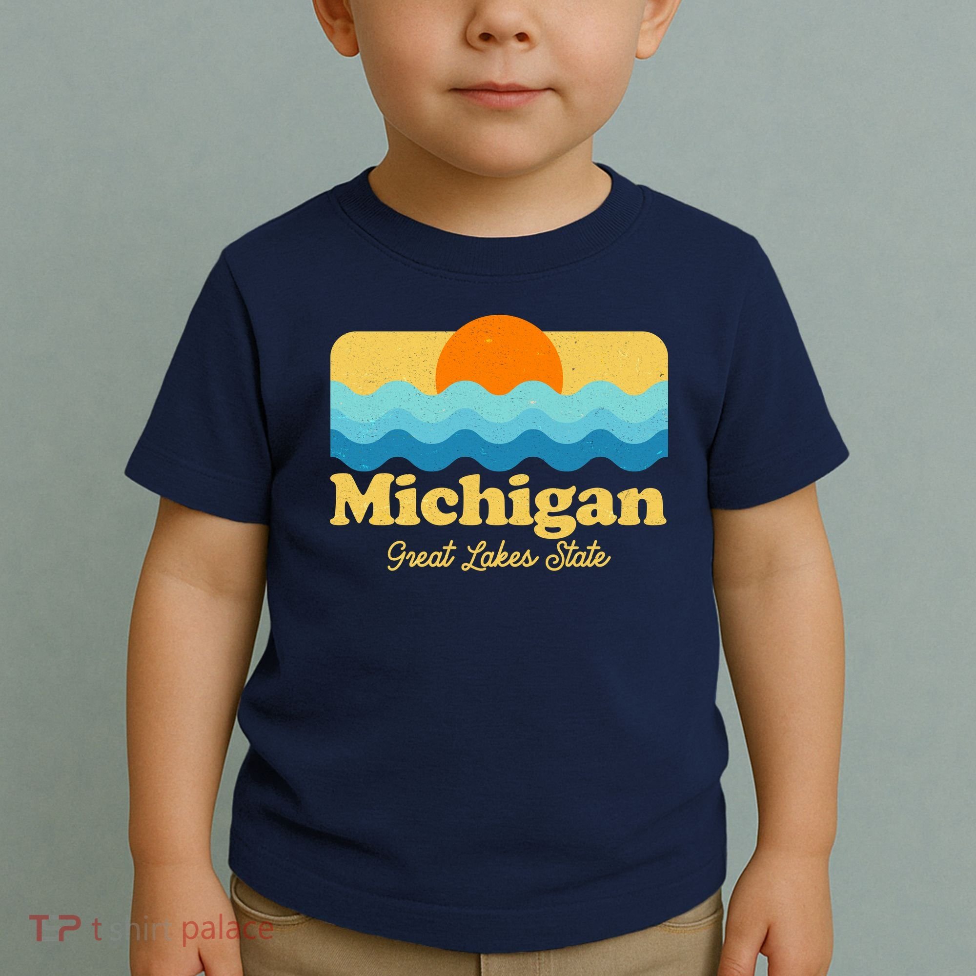 Michigan Great Lakes State Retro Sun Lake Toddler T-Shirt
