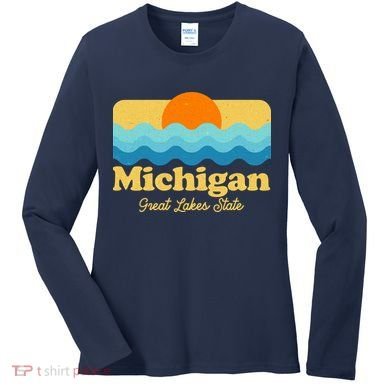 Michigan Great Lakes State Retro Sun Lake Women's Long Sleeve Shirt