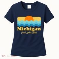 Michigan Great Lakes State Retro Sun Lake Women's T-Shirt thumb 0