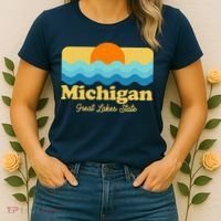 Michigan Great Lakes State Retro Sun Lake Women's T-Shirt thumb 2