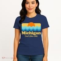 Michigan Great Lakes State Retro Sun Lake Women's T-Shirt thumb 4