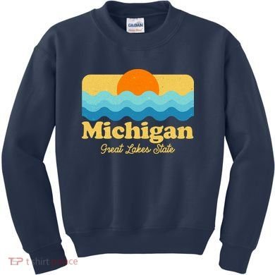 Michigan Great Lakes State Retro Sun Lake Kids Sweatshirt