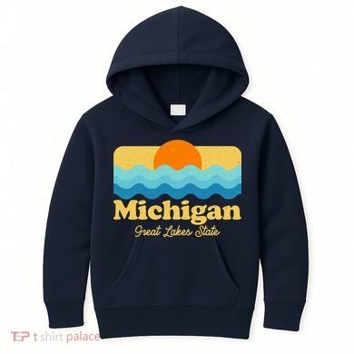 Michigan Great Lakes State Retro Sun Lake Kids Hoodie