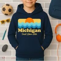 Michigan Great Lakes State Retro Sun Lake Kids Hoodie thumb 2