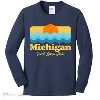 Michigan Great Lakes State Retro Sun Lake Kids Long Sleeve Shirt thumb 0
