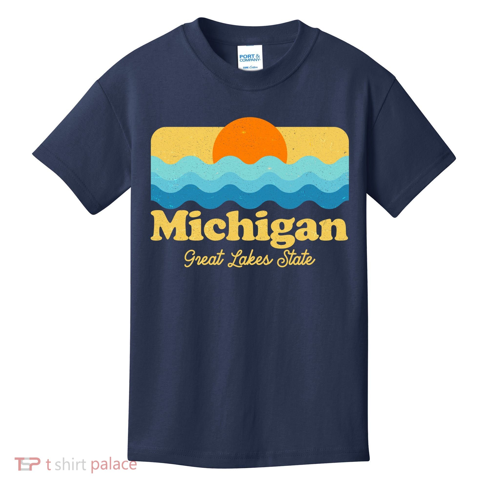 Michigan Great Lakes State Retro Sun Lake Kids T-Shirt
