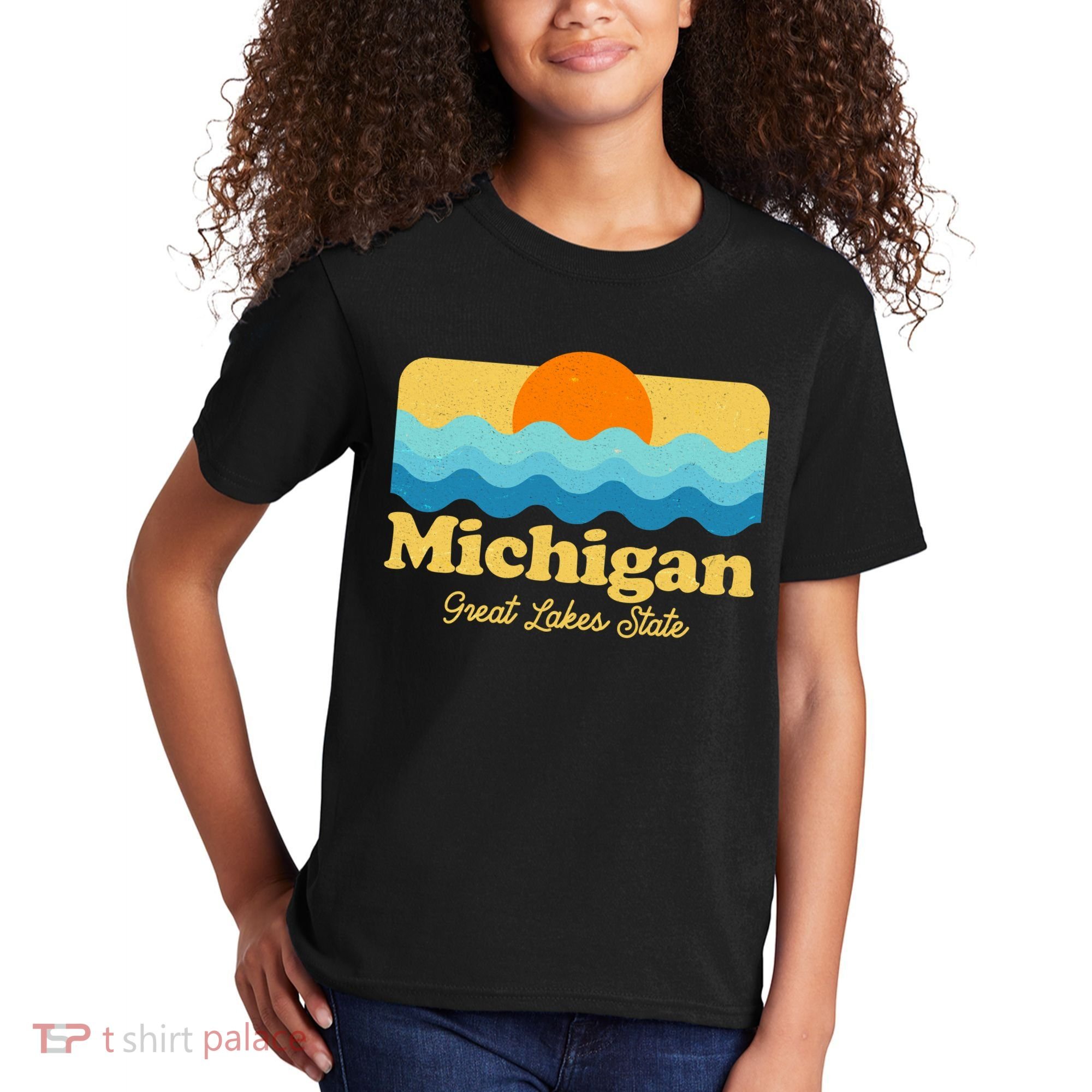 Michigan Great Lakes State Retro Sun Lake Kids T-Shirt