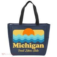 Michigan Great Lakes State Retro Sun Lake Tote Bag thumb 0