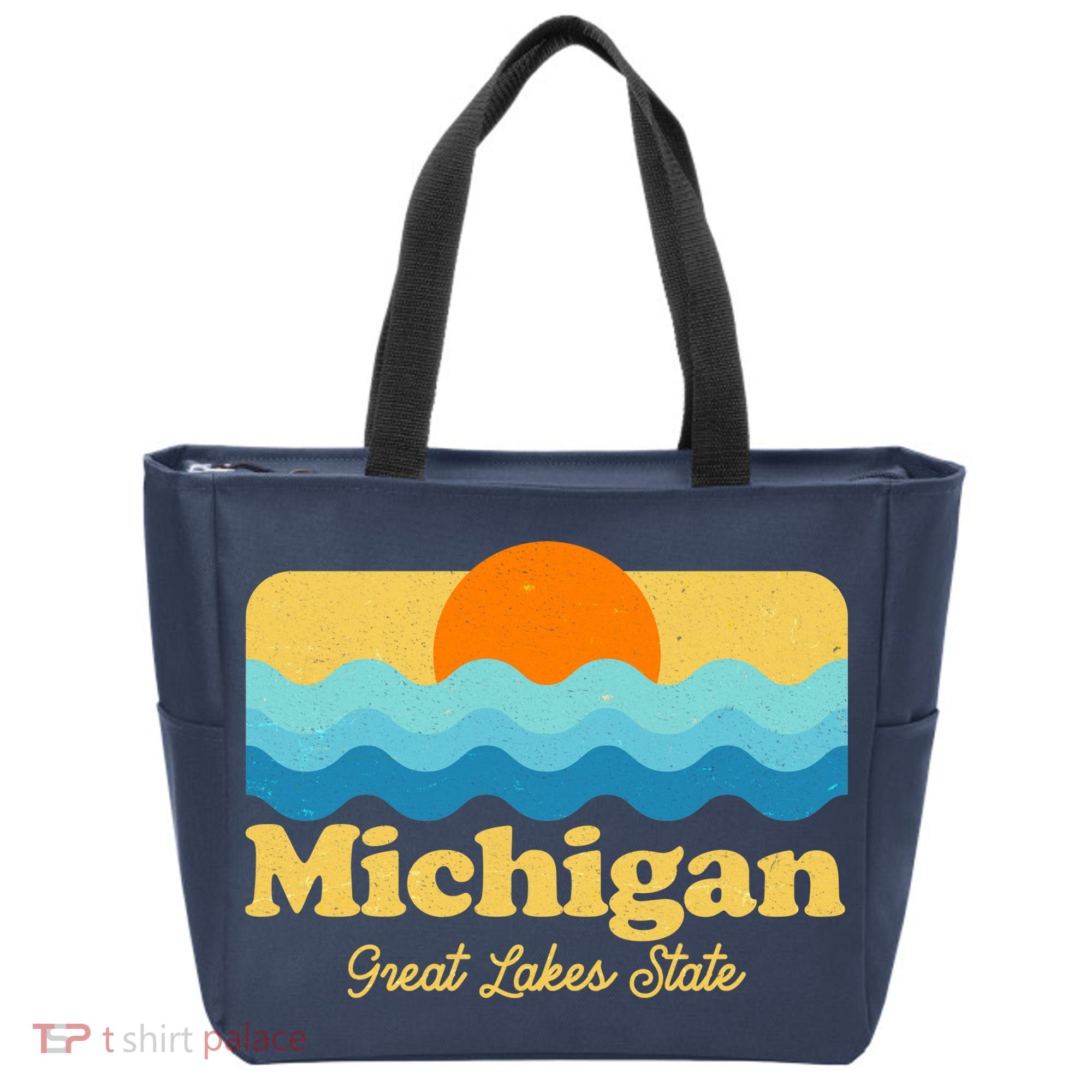 Michigan Great Lakes State Retro Sun Lake Tote Bag