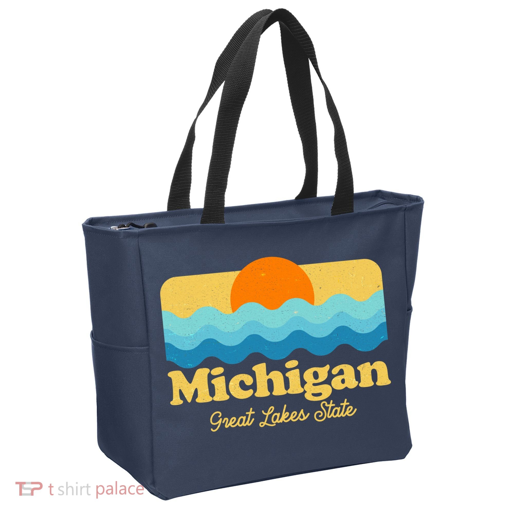 Michigan Great Lakes State Retro Sun Lake Tote Bag