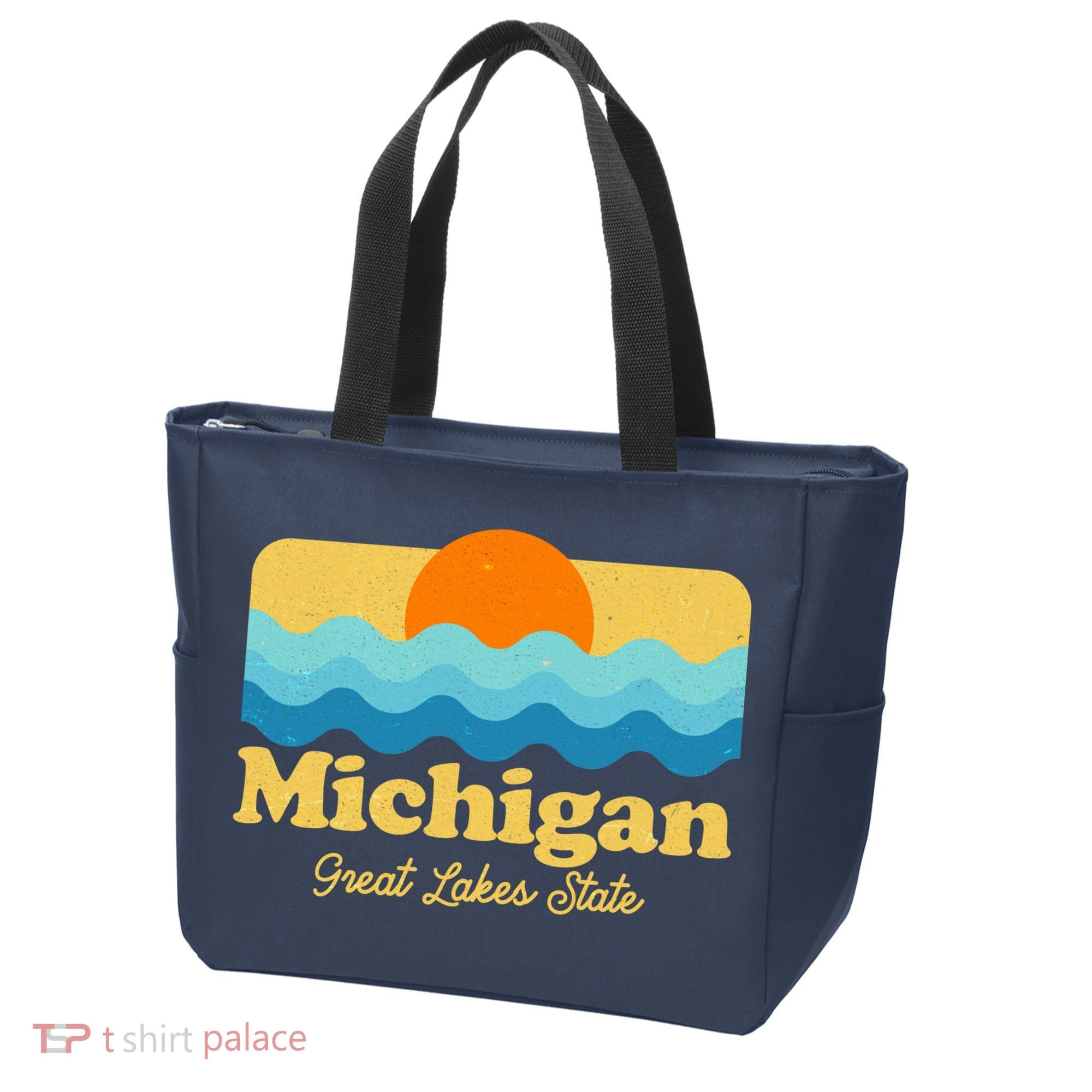 Michigan Great Lakes State Retro Sun Lake Tote Bag