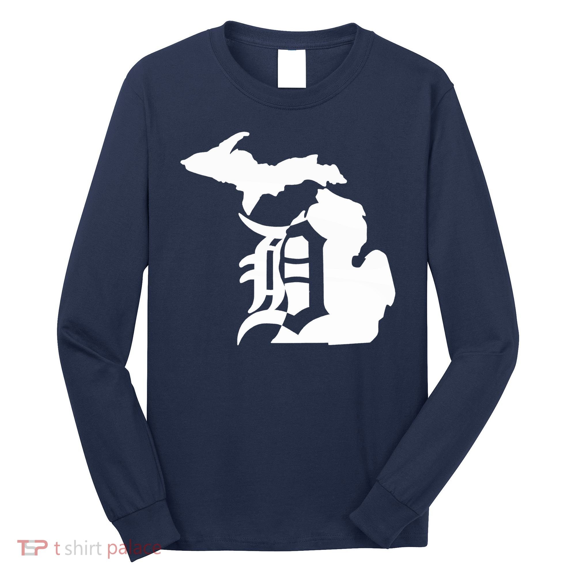 Michigan Mitten Old English D Detroit Long Sleeve Shirt