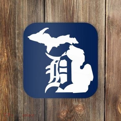 Michigan Mitten Old English D Detroit Coaster