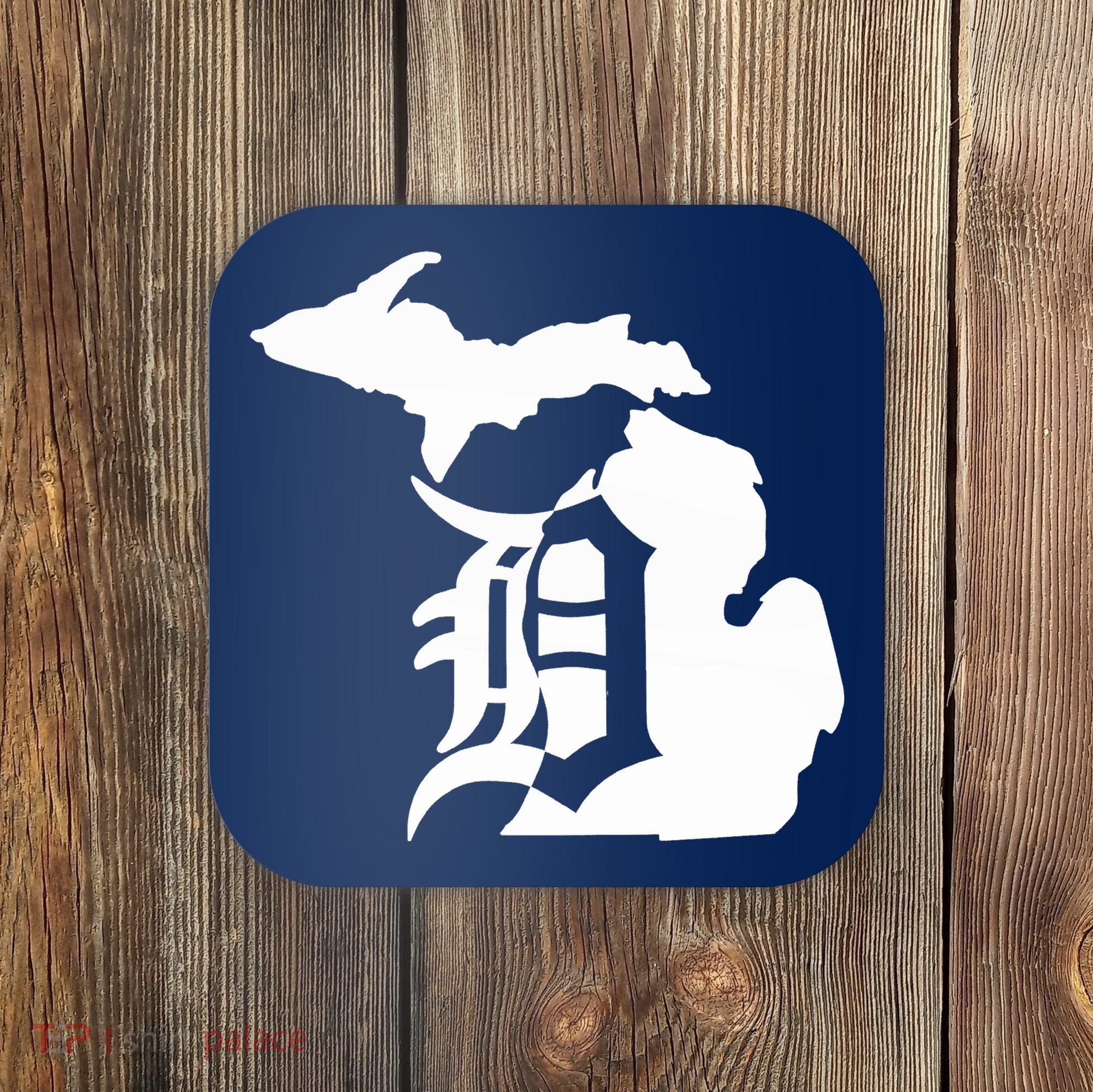 Michigan Mitten Old English D Detroit Coaster