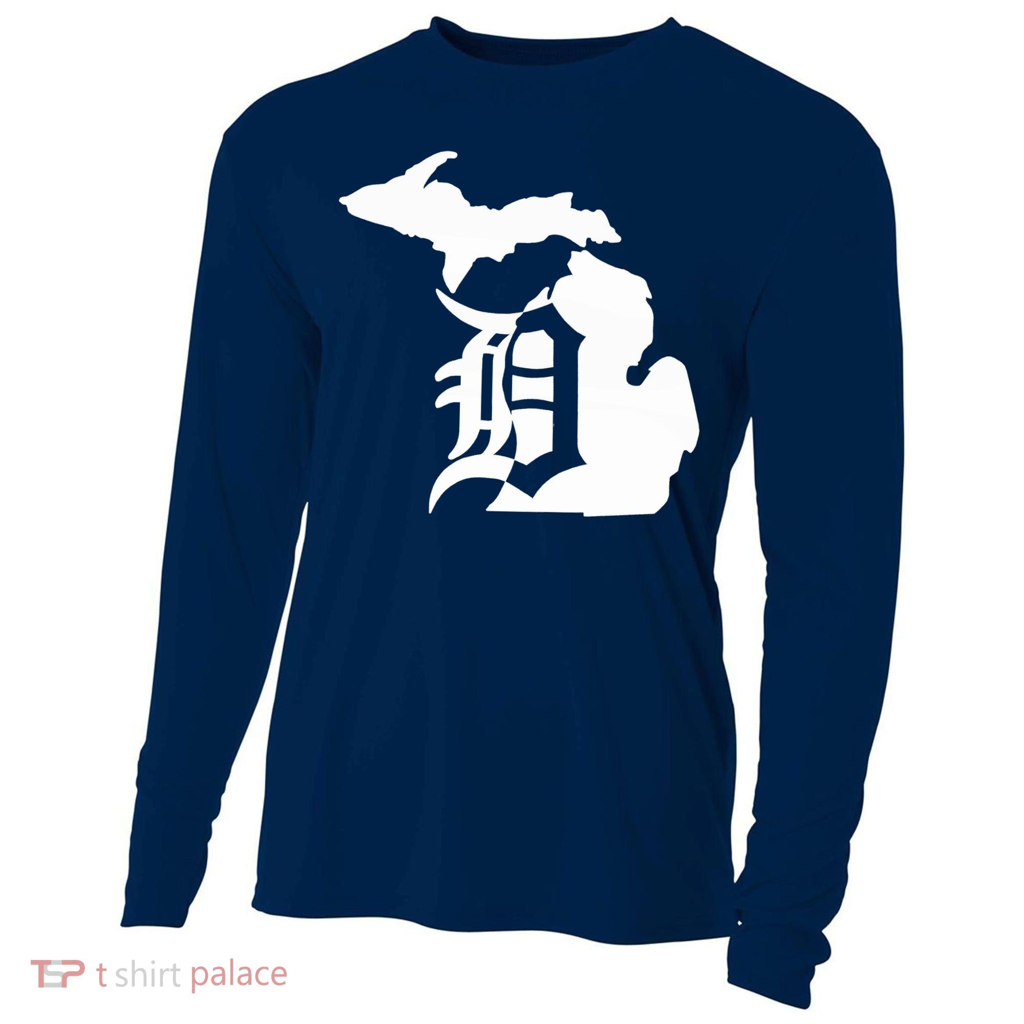 Michigan Mitten Old English D Detroit Cooling Performance Long Sleeve Crew