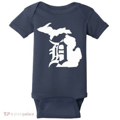 Michigan Mitten Old English D Detroit Baby Bodysuit