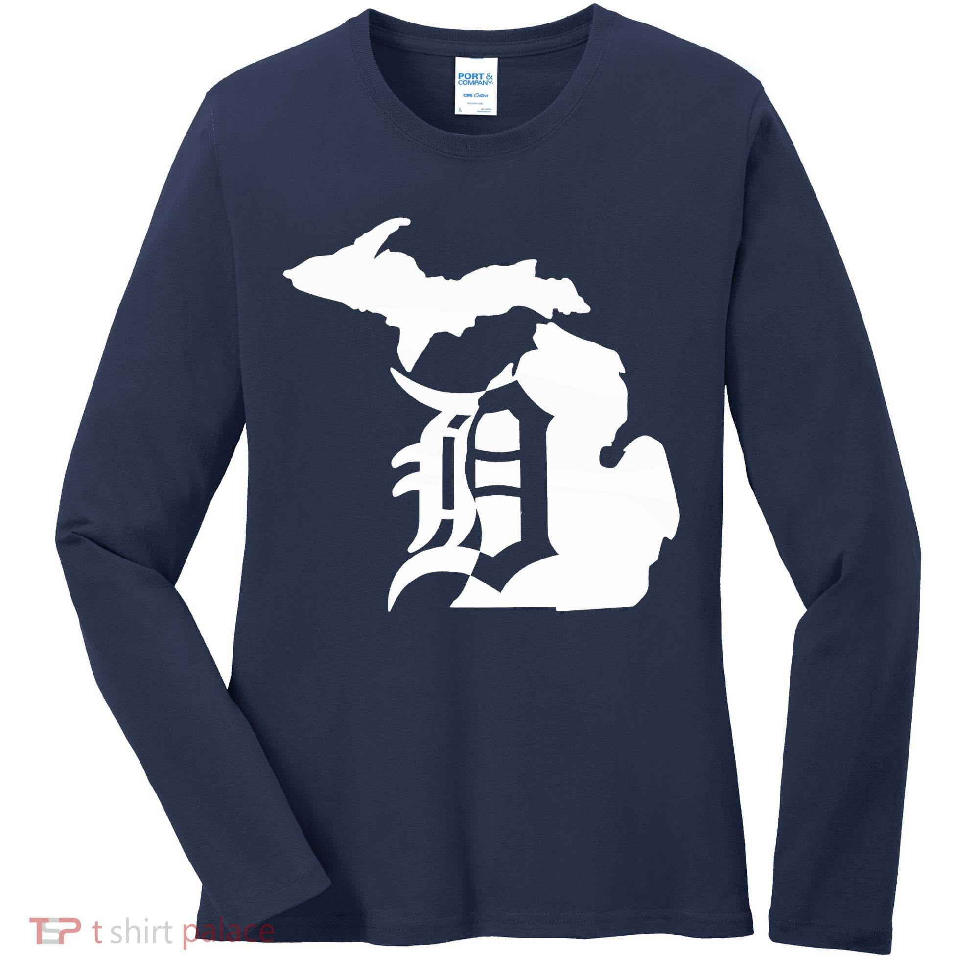 Michigan Mitten Old English D Detroit Women's Long Sleeve Shirt