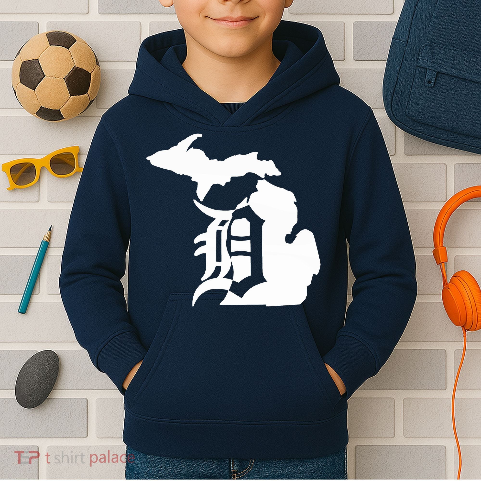 Michigan Mitten Old English D Detroit Kids Hoodie