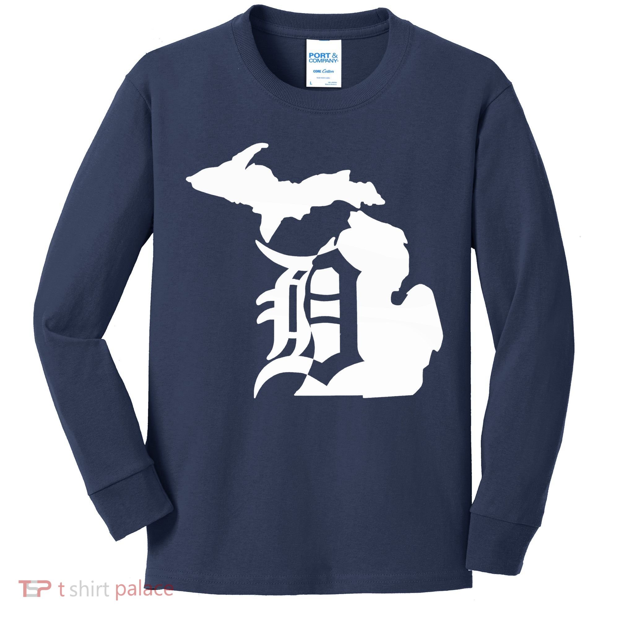 Michigan Mitten Old English D Detroit Kids Long Sleeve Shirt