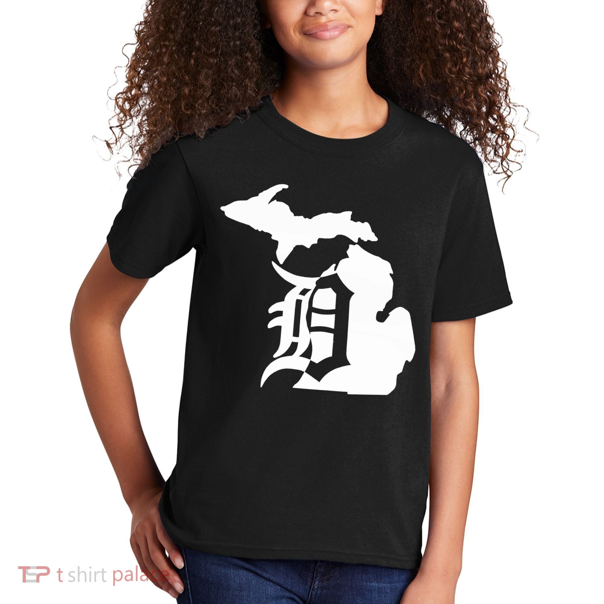 Michigan Mitten Old English D Detroit Kids T-Shirt