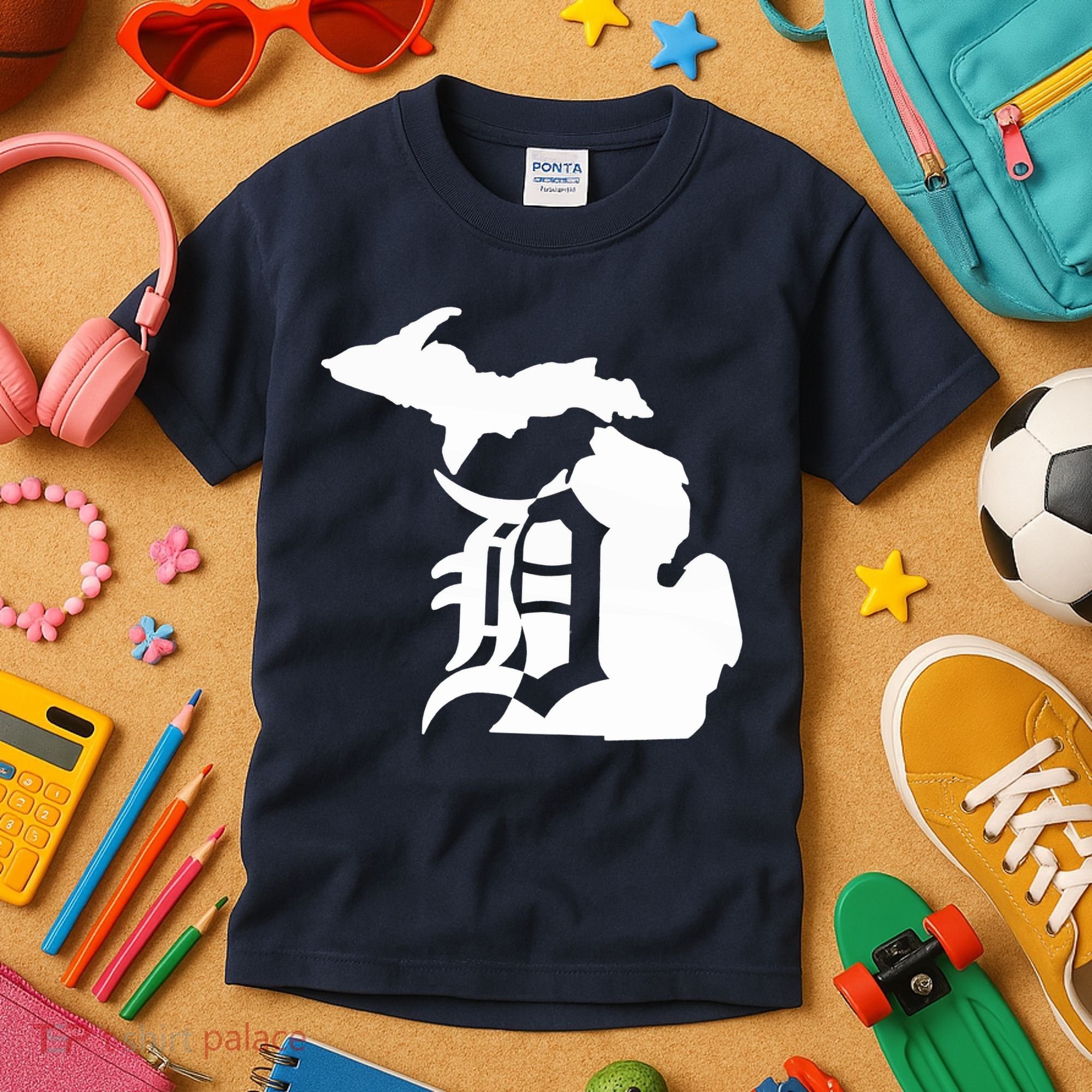 Michigan Mitten Old English D Detroit Kids T-Shirt