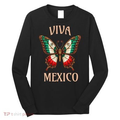 Mexico Independence Day Butterfly Mexican Flag Long Sleeve Shirt
