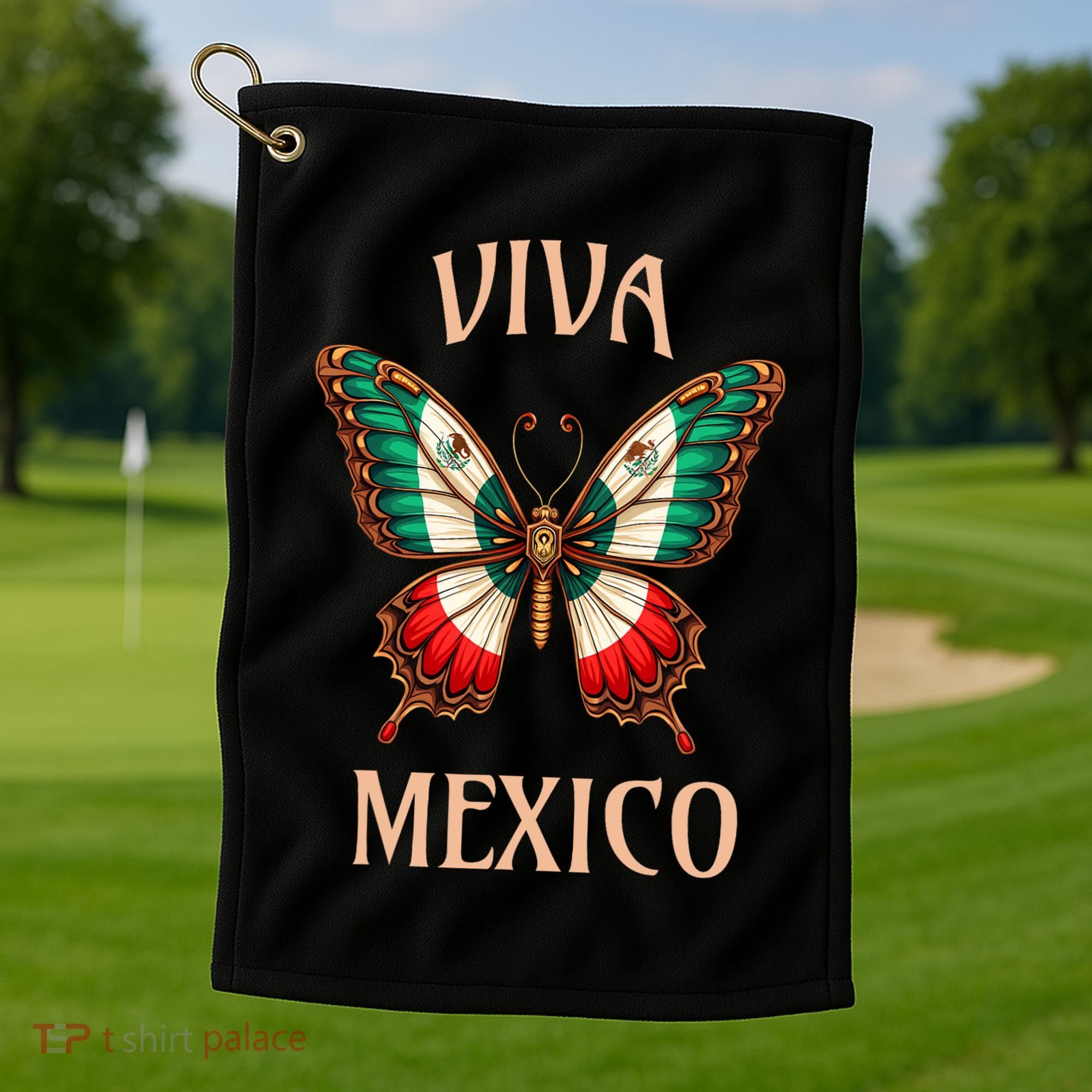 Mexico Independence Day Butterfly Mexican Flag Golf Towel