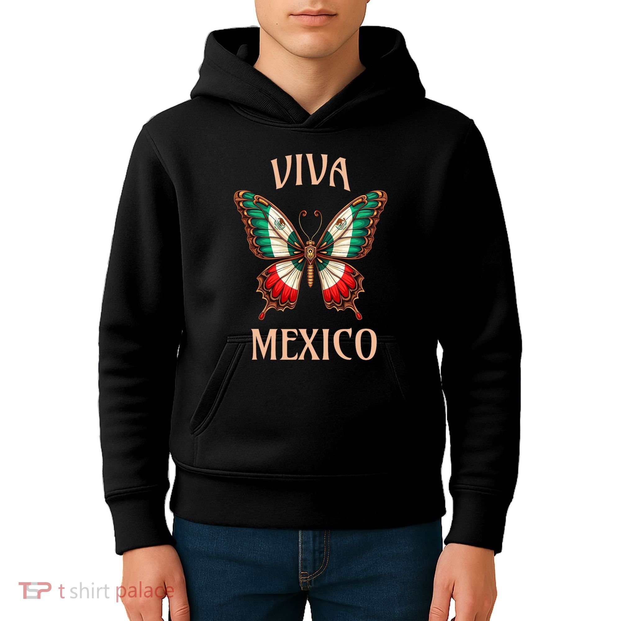 Mexico Independence Day Butterfly Mexican Flag Kids Hoodie