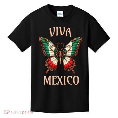 Mexico Independence Day Butterfly Mexican Flag Kids T-Shirt
