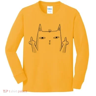 Middle Finger Cat Kids Long Sleeve Shirt