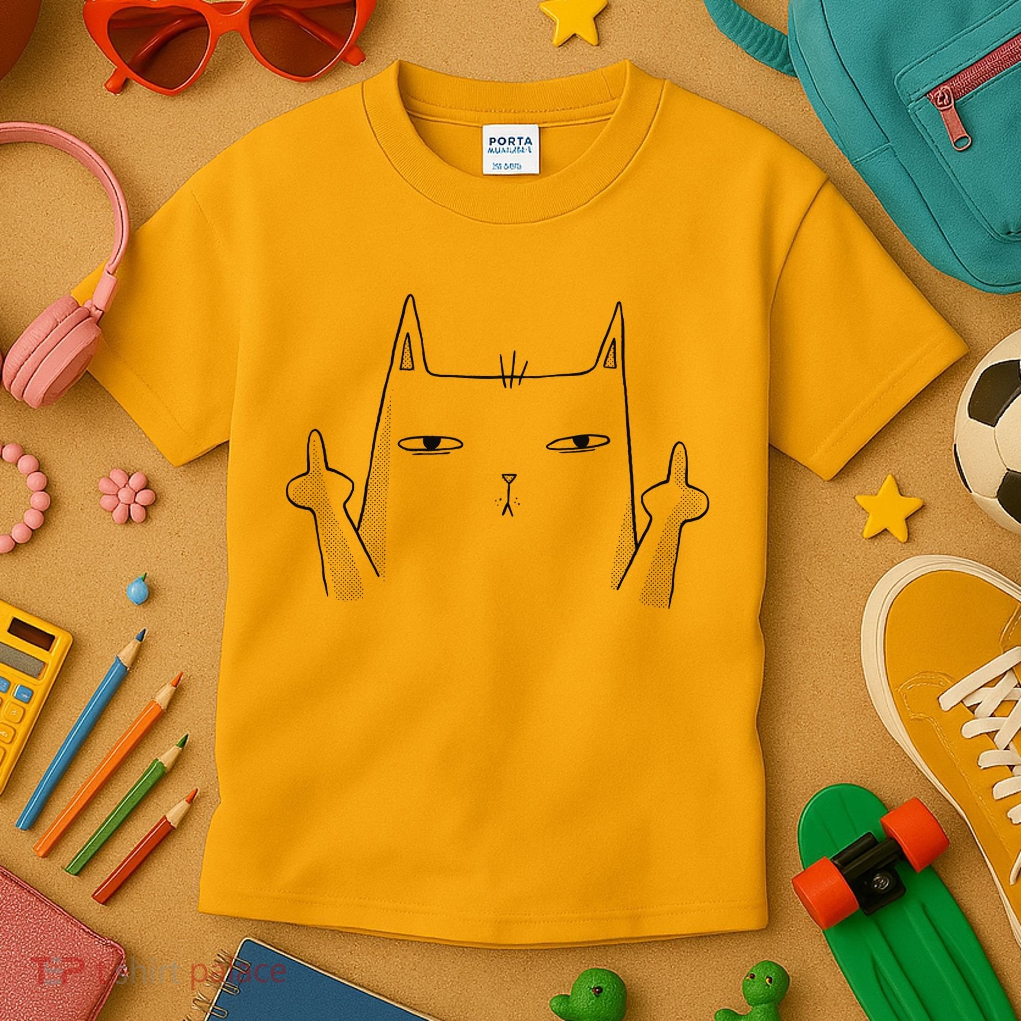 Middle Finger Cat Kids T-Shirt