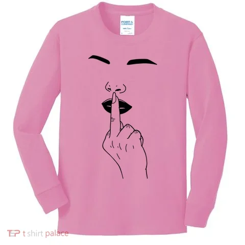 Middle Finger Lips Kids Long Sleeve Shirt in the selected color