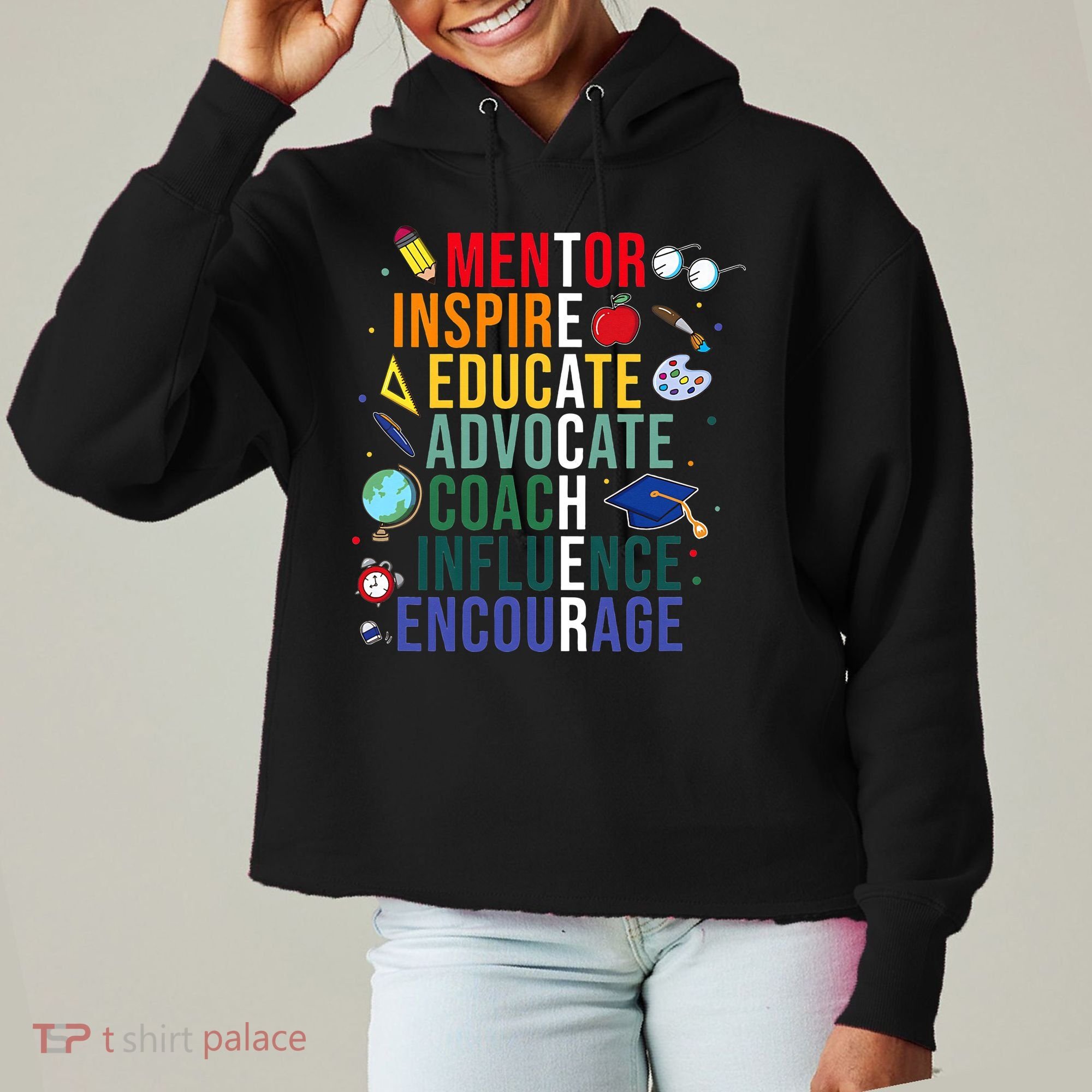 Mentor Inspire Educate Inspired Teacher Life Back To School Ladies Heavyweight Boxy Pullover Hoodie