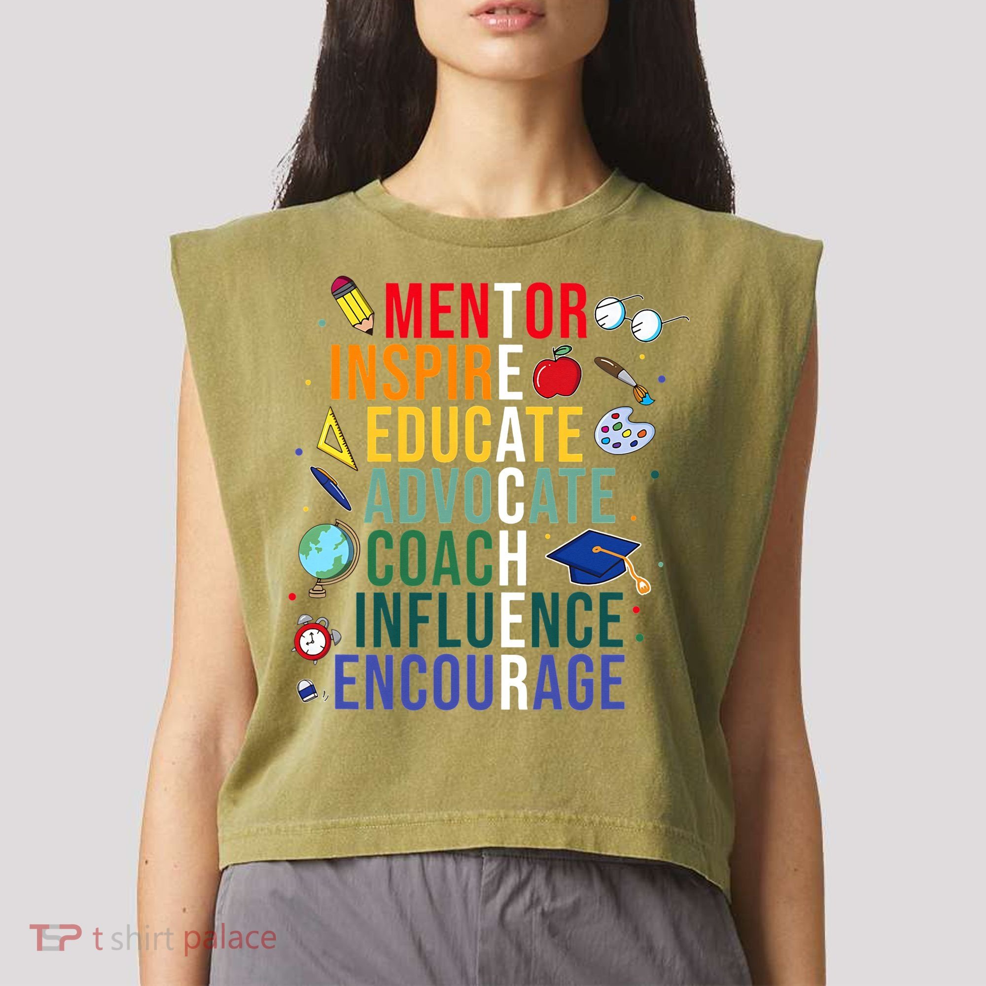 Mentor Inspire Educate Inspired Teacher Life Back To School Garment-Dyed Women's Muscle Tee
