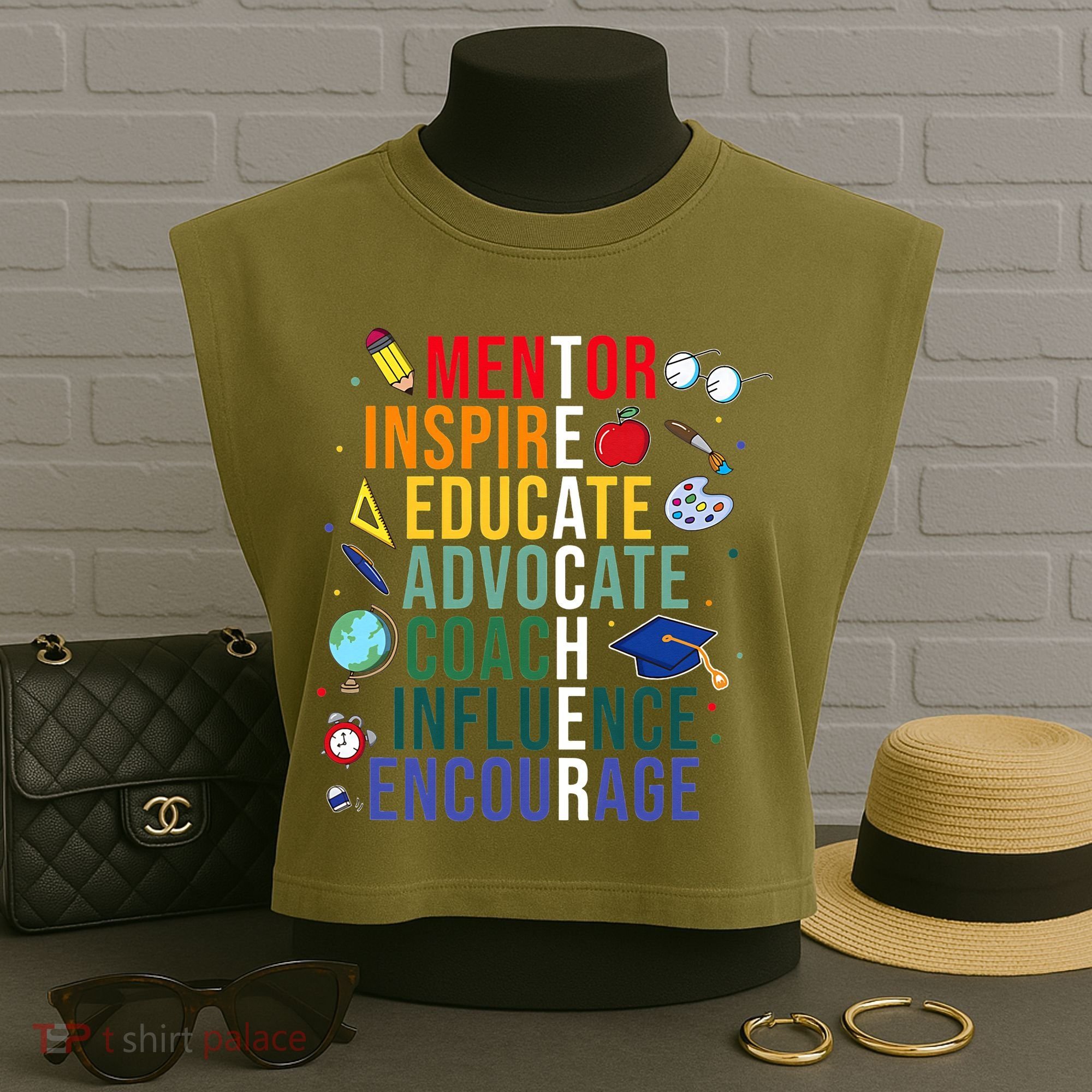 Mentor Inspire Educate Inspired Teacher Life Back To School Garment-Dyed Women's Muscle Tee
