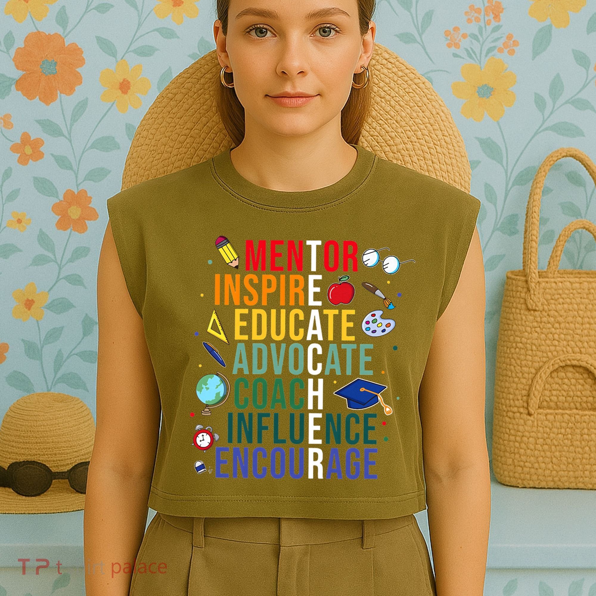 Mentor Inspire Educate Inspired Teacher Life Back To School Garment-Dyed Women's Muscle Tee