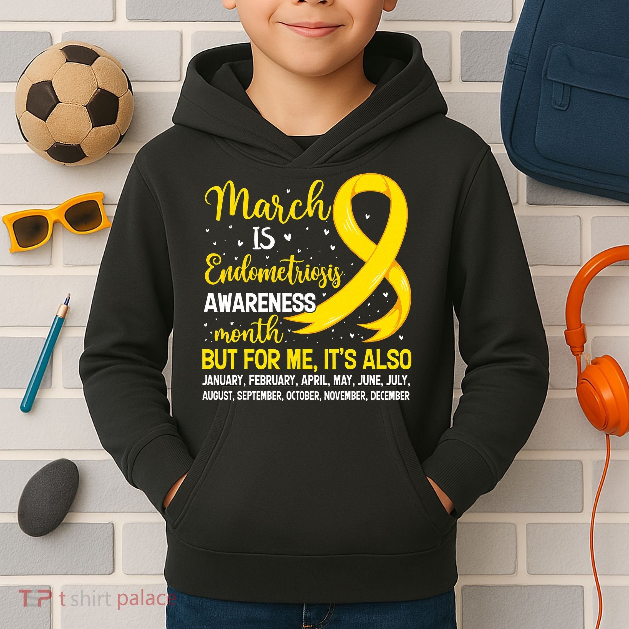 March Is Endometriosis Awareness Month Warrior Support Kids Hoodie