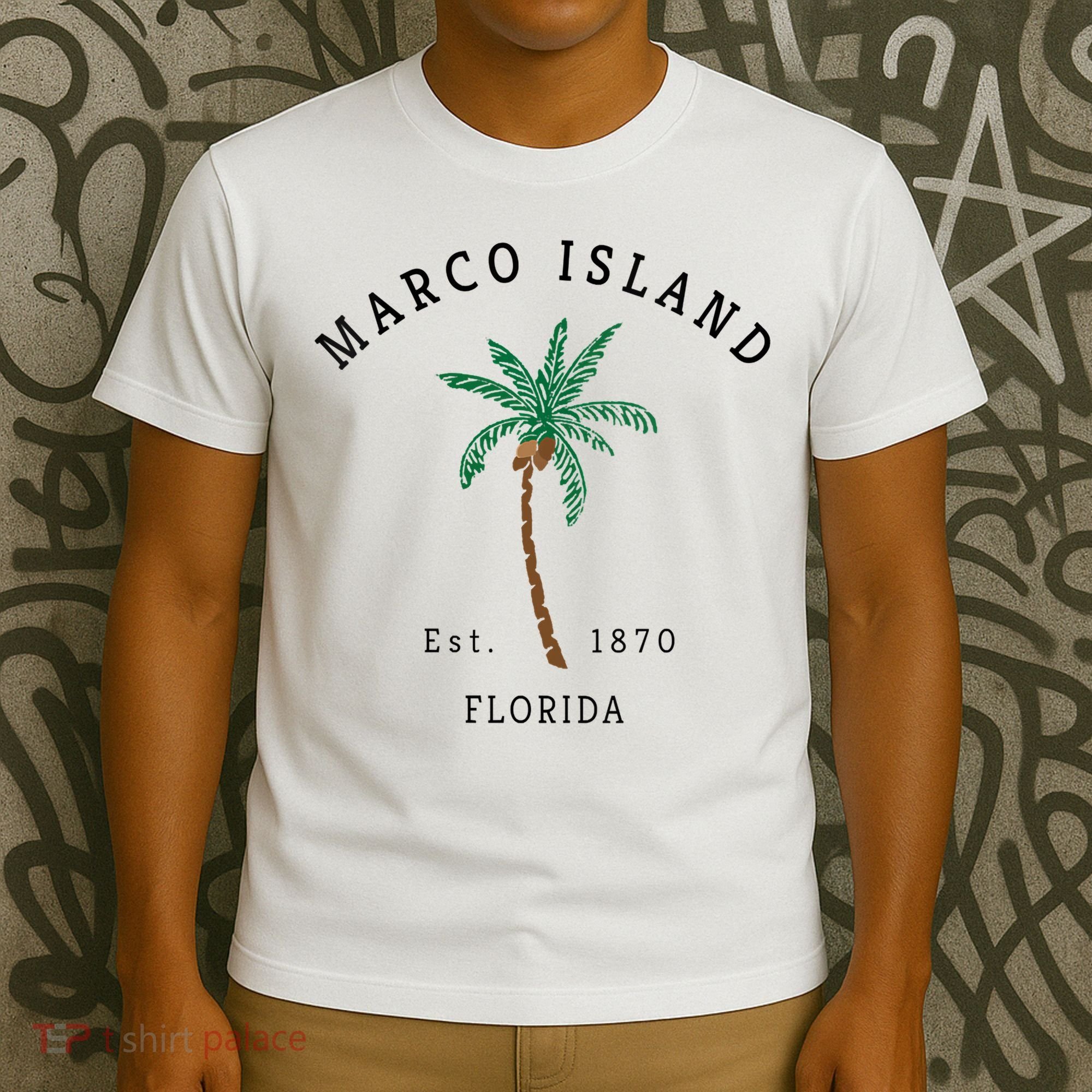 Marco Island Florida Colorful Palm Tree Retro Novelty T-Shirt